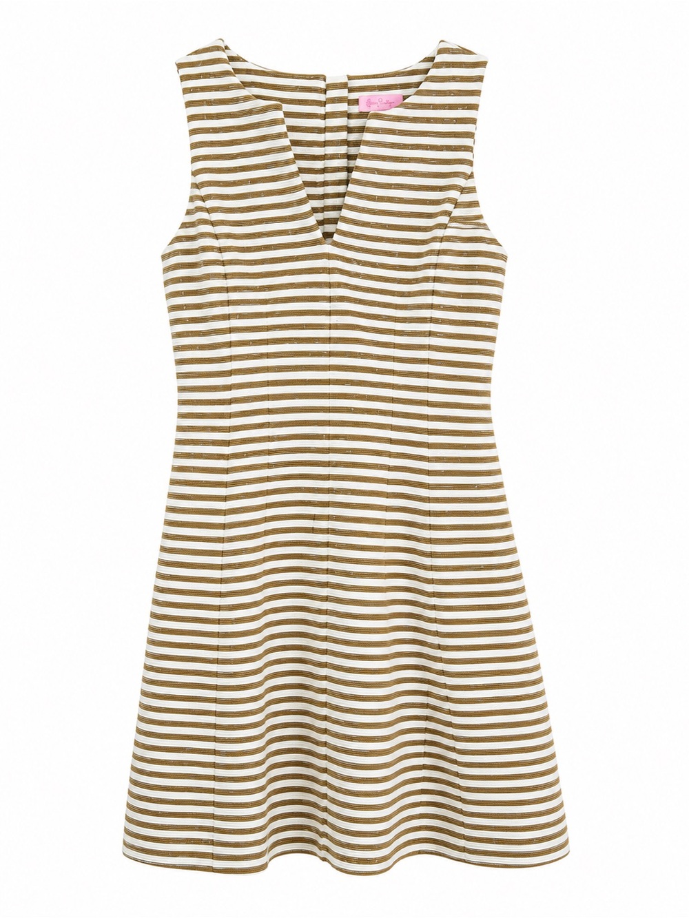 Lilly Pulitzer Gold Metallic Striped Fit Flare Dress Sz S Sleeveless Knit Summer